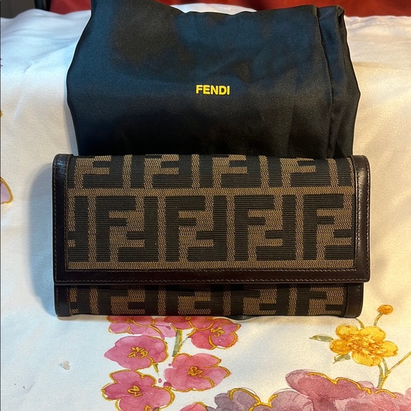 Fendi Handbags - Fendi Black and Brown Logo Clutch- Zucca